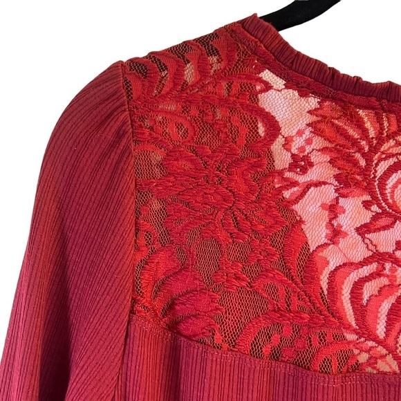 Torrid Women's Top M/L Red Babydoll Knit V-Neck Button Front Lace Peasant Sleeve - Picture 8 of 16